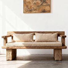 侘寂风原木沙发直排沙发椅民宿酒店禅意老榆木双人沙发靠背沙发