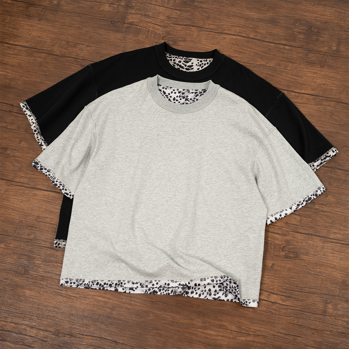 Calle de moda personalidad doble cara vestido leopardo camiseta de manga corta verano nuevo corto ancho cuello redondo chaqueta casual hombre