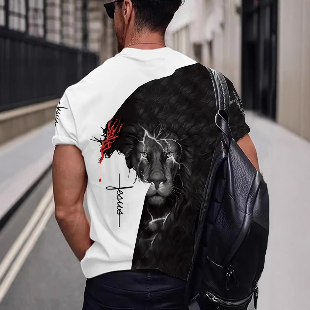 Eslóganes de Pascua transfronterizos europeos y americanos con estampado 3D para hombres, camiseta holgada y transpirable de manga corta con cuello redondo