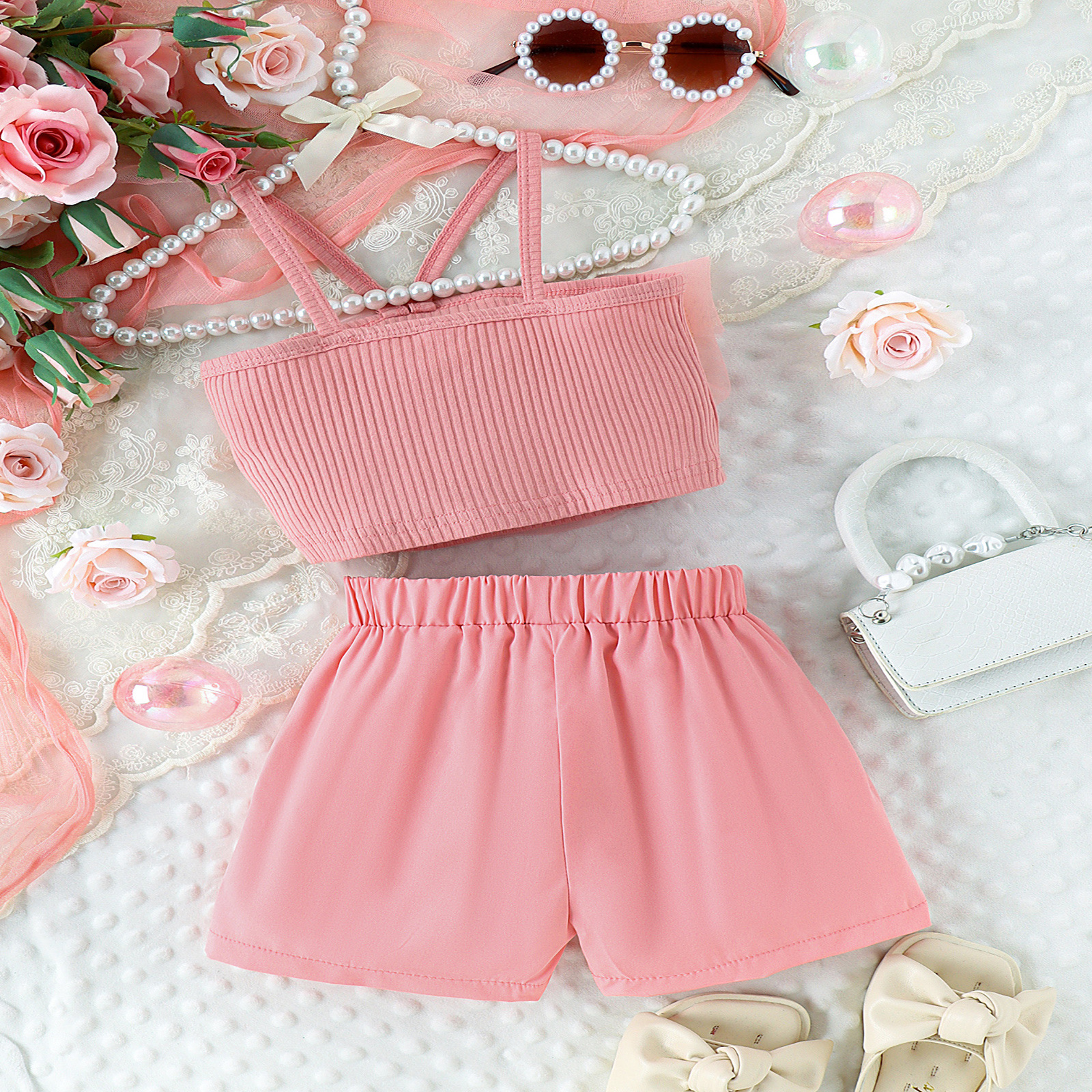 166g Weight Kids Clothing Sets Children's Clothing Type Sleeveless Sleeve Length Cotton Fabric Type Pants Sets Sets Type 2 Pieces Set Quantity Casual, Daily Occasion Collarless Neckline Regular Fit Fit Type Flower Pattern Summer Season Girl'S Gender Elegant Style Elegant Flower Cotton Girls Clothing Sets 21