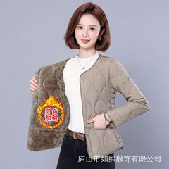 秋冬款纯色内胆棉服女轻薄保暖菱格简约短款通勤百搭加绒外套防寒