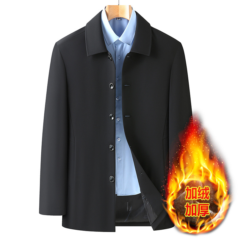 2022 Otoño e Invierno nueva chaqueta de alta gama solapa de negocios de los hombres papá de mediana edad desgaste chaqueta acolchada forrada de lana