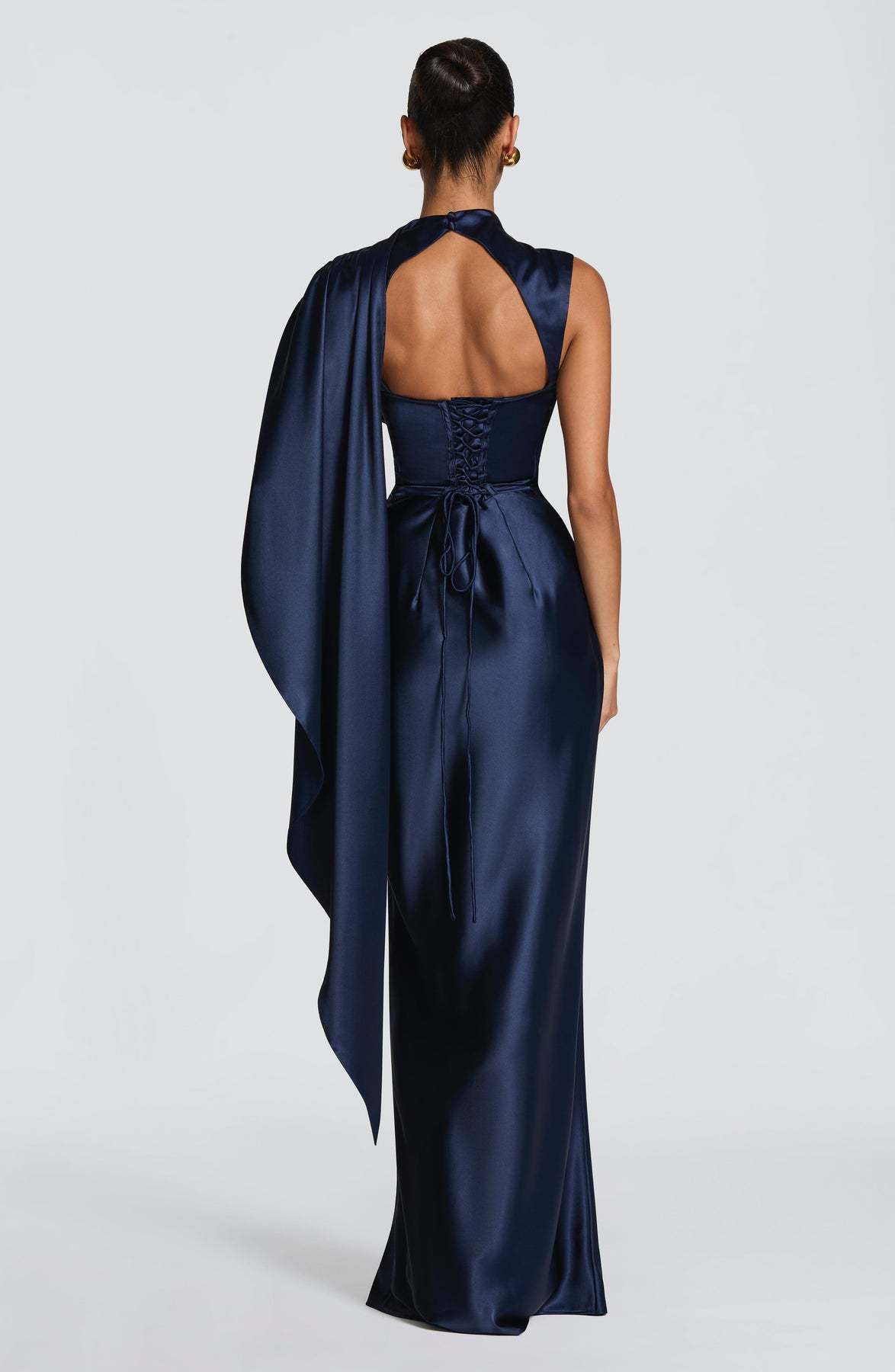 Women's Satin Turtleneck Dress With Ribbon Decoration For Evening_voghion.com
