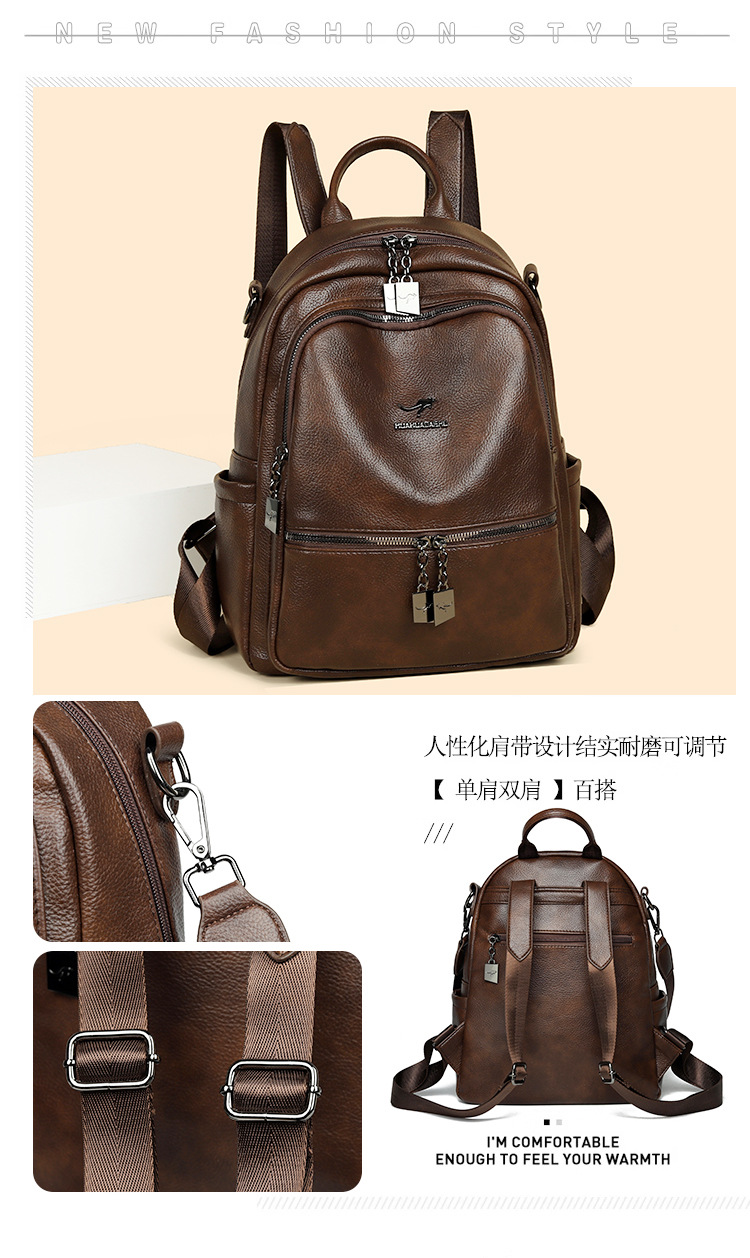 High-quality soft leather backpack women's new style simple versatile large capacity travel backpack mommy bag multi-purpose school bag