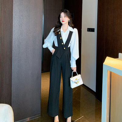 实拍2025春季新款直筒背带裤设计感小众垂感时尚气质连体裤女装