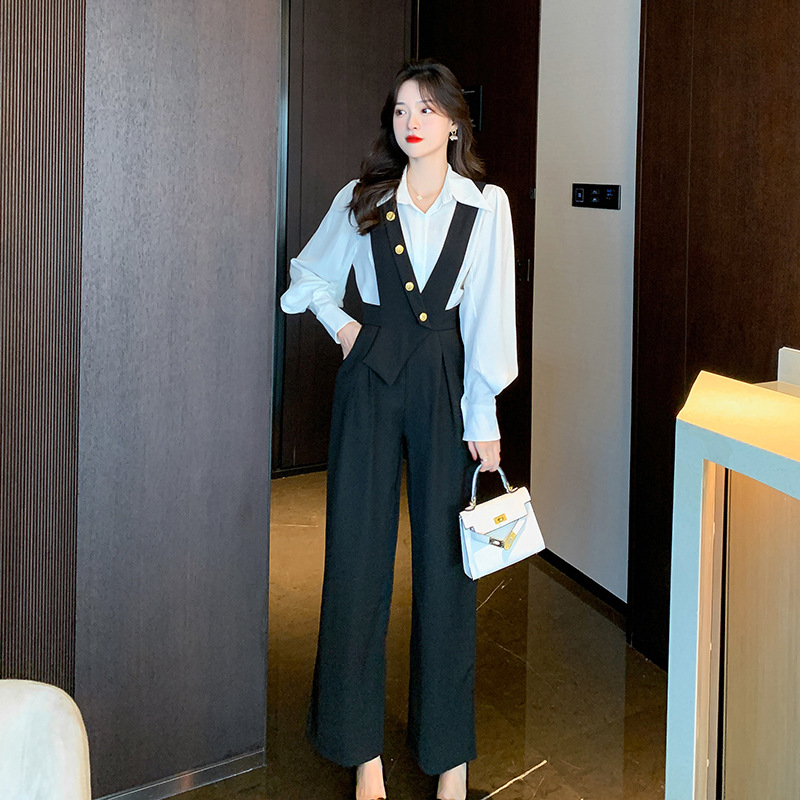 实拍2025春季新款直筒背带裤设计感小众垂感时尚气质连体裤女装