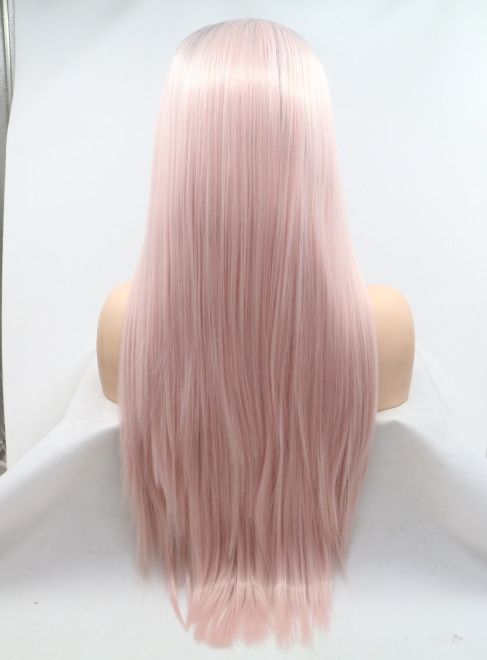 Europa y los Estados Unidos negro rosa pelucas rectas mitad de mano pelucas tejidas de fibra química frente encaje cubierta de cabeza al por mayor LW0325