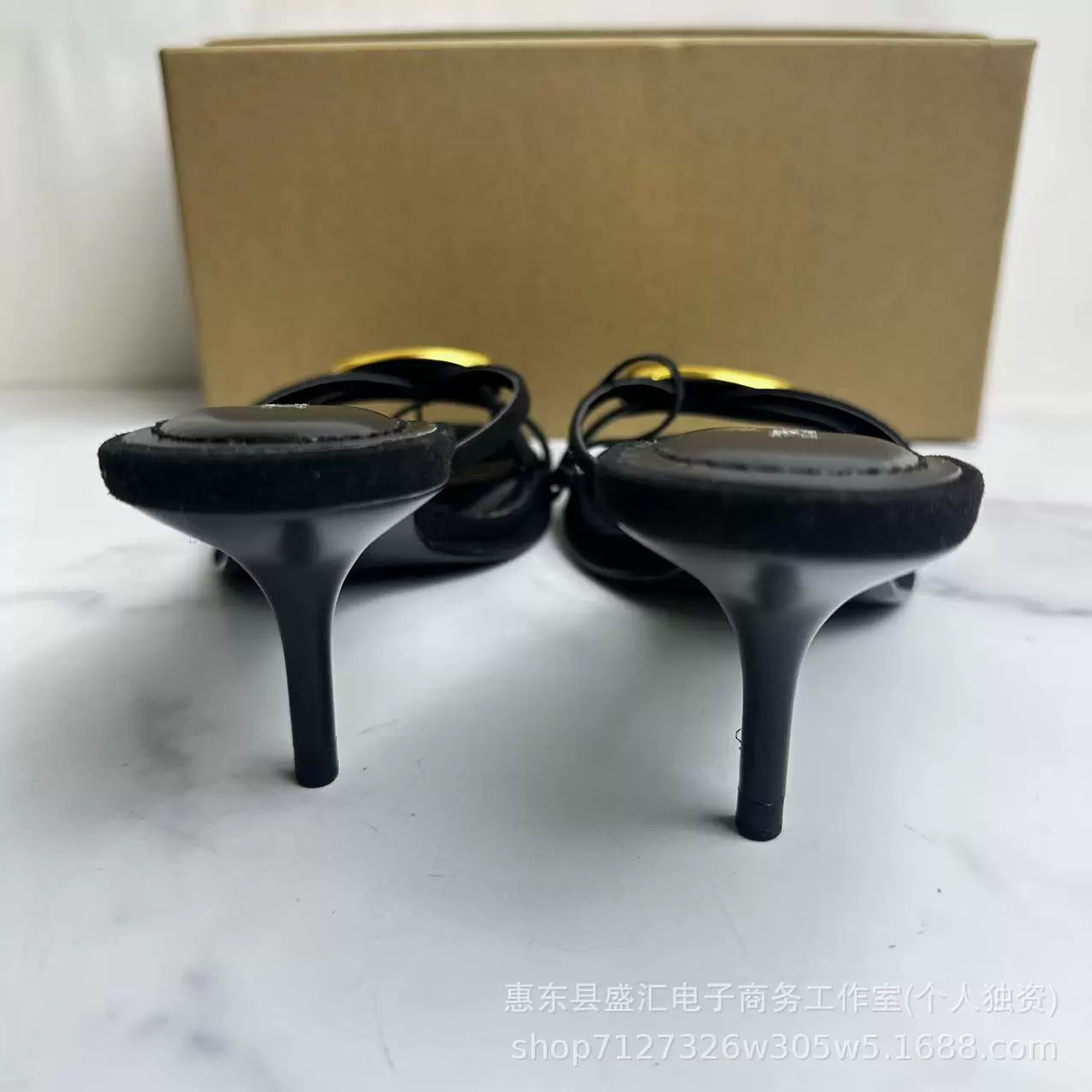 ZA2025 new women's shoes, black metal detail buckle decoration round toe stiletto heel fashion one-strip sandals for women