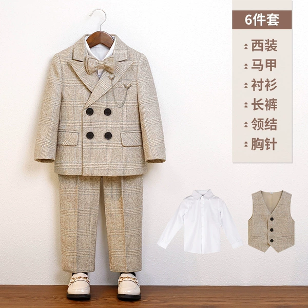 Set, shirt, jacket, vest, trousers, bow tie, brooch, 6 pieces