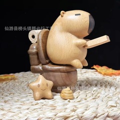 ブナ材カピバラしゃがみトイレ木彫りハンドルクリエイティブホームギフトボーイフレンドルームメイトデスクトップ装飾品
