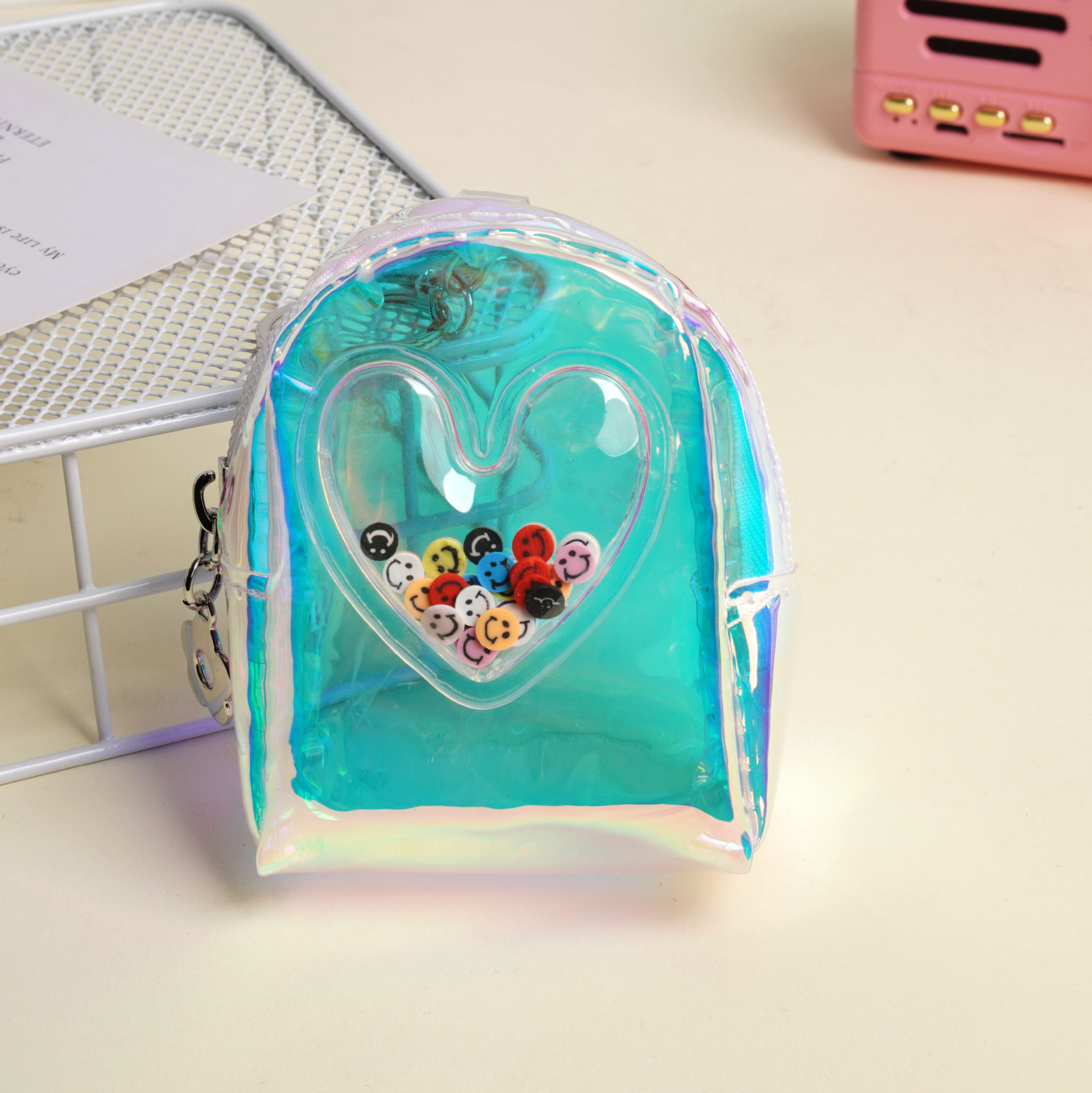 Japonés ins amor láser pequeña bolsa portátil mini lindo monedero colgante lápiz labial auriculares bolsa de almacenamiento