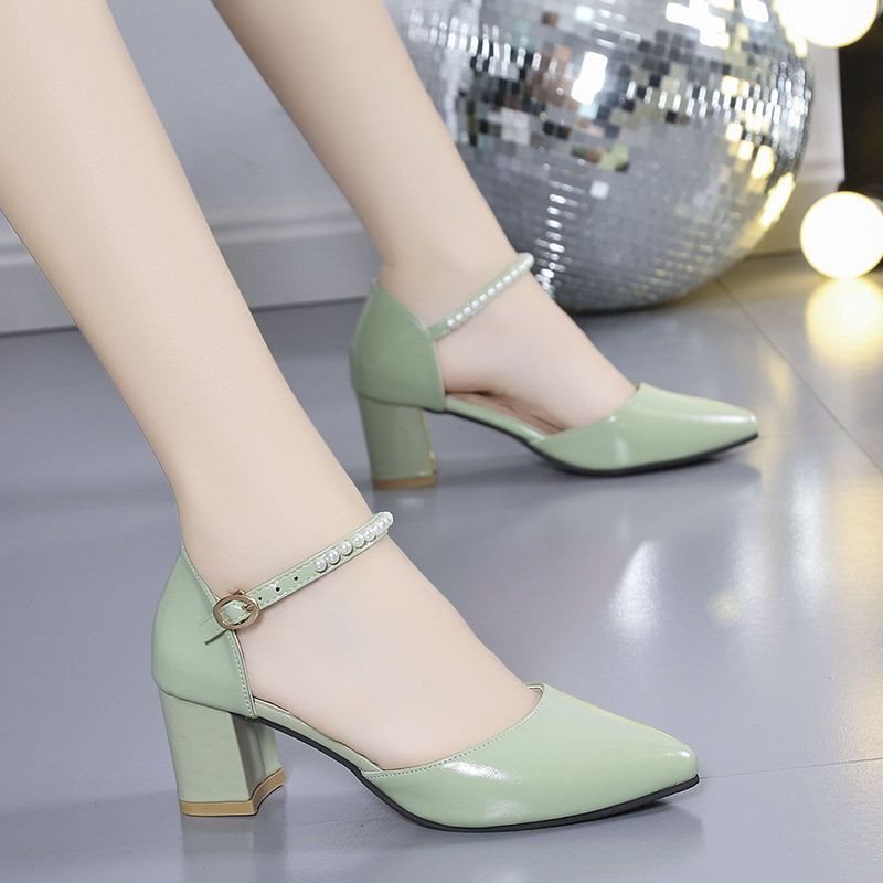 Women's Single Shoes 2026 Spring and Summer New Style Soft Leather Sandals for Women, Semi-Covered Toe, Single Strap, Mid-Heel, Summer Chunky High Heels Women's Single Shoes 2026 Spring and Summer New Style Soft Leather Sandals for Women, Semi-Covered Toe, Single Strap, Mid-Heel, Summer Chunky High Heels