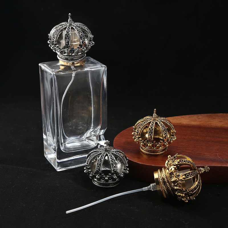 Cross-Border Vintage Crown-Shaped Hollow Metal Perfume Cap in Antique Gold and Silver, Light Luxury Perfume Bottle Spray Head Decorative Cap