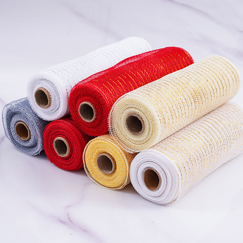 PP Net Cloth Plastic Yarn Mesh Christmas Tree Decoration Fresh Flower Packaging DIY Flower Ring Net Yarn Roll 10 Yards Golden Wire Lace Mesh 