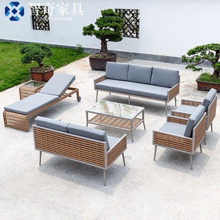 Outdoor Rattan Sofa Courtyard Garden Villa Hotel Homestay Living Room Terrace Waterproof Sunscreen Rattan Furniture Combination