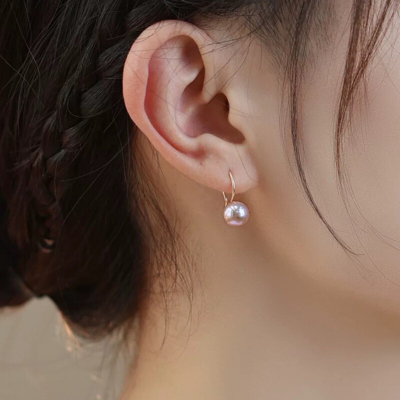 New Natural Color Edison Pink Purple Zhuji Strong Light Freshwater Pearl 10-11mm Sterling Silver High Heel Ear Hook