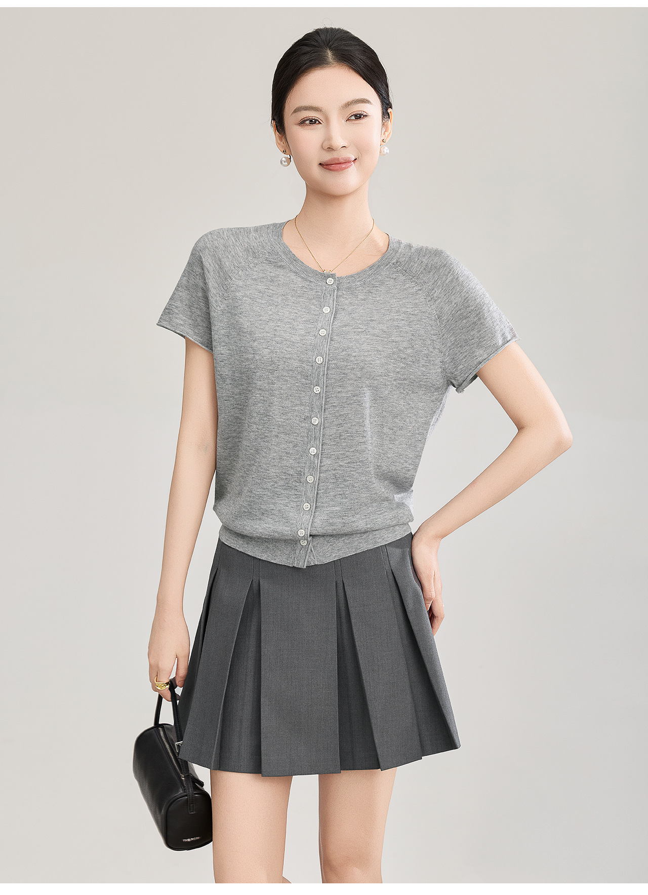 Áo cardigan len nhỏ tay ngắn dáng rộng phong cách lười biếng — màu xanh navy chi tiết 19
