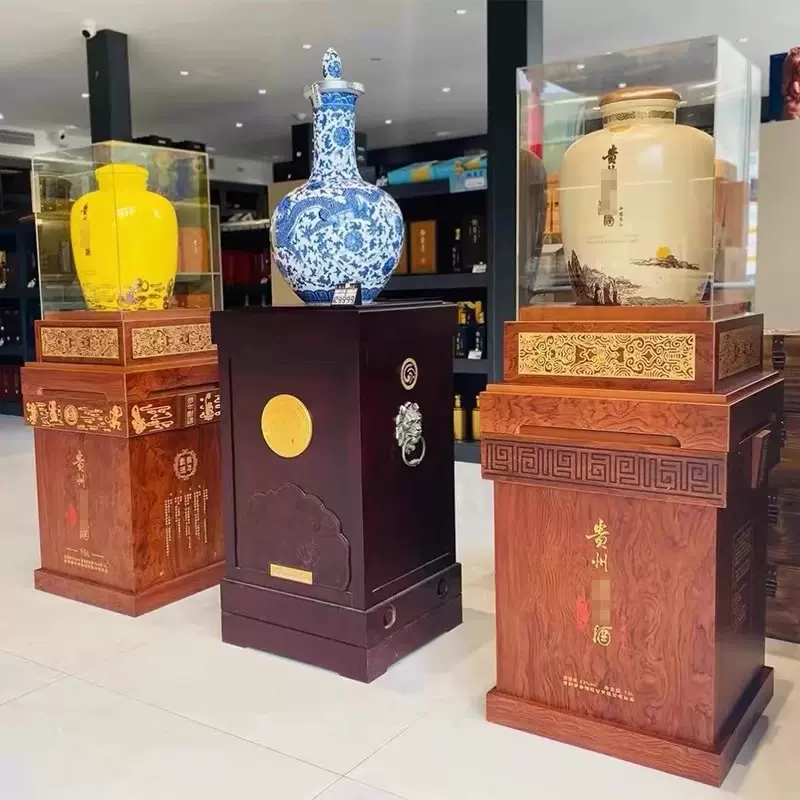 木质白酒展示架多种名酒摆件酒柜亚克力罩实木猴王名山酒架酒瓶柜