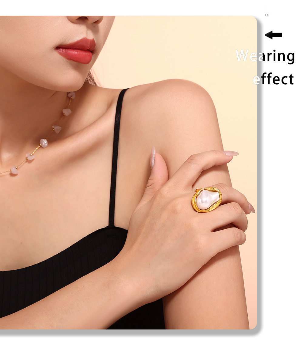 Exaggerated Personality Irregular Imitation Pearl Open Ring French Retro High End Index Finger Ring Light Luxury Ring Jewelry_voghion.com