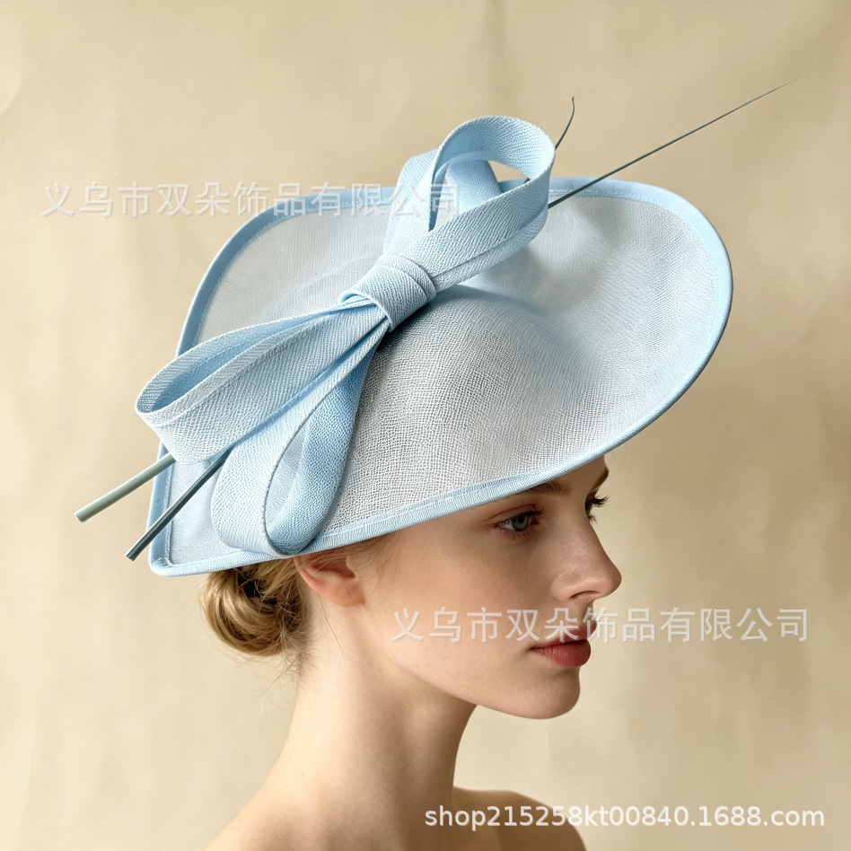Cross-border Amazon 2026 hot-selling linen fascinator hat, British retro style, elegant lady's banquet headwear, linen hair accessory