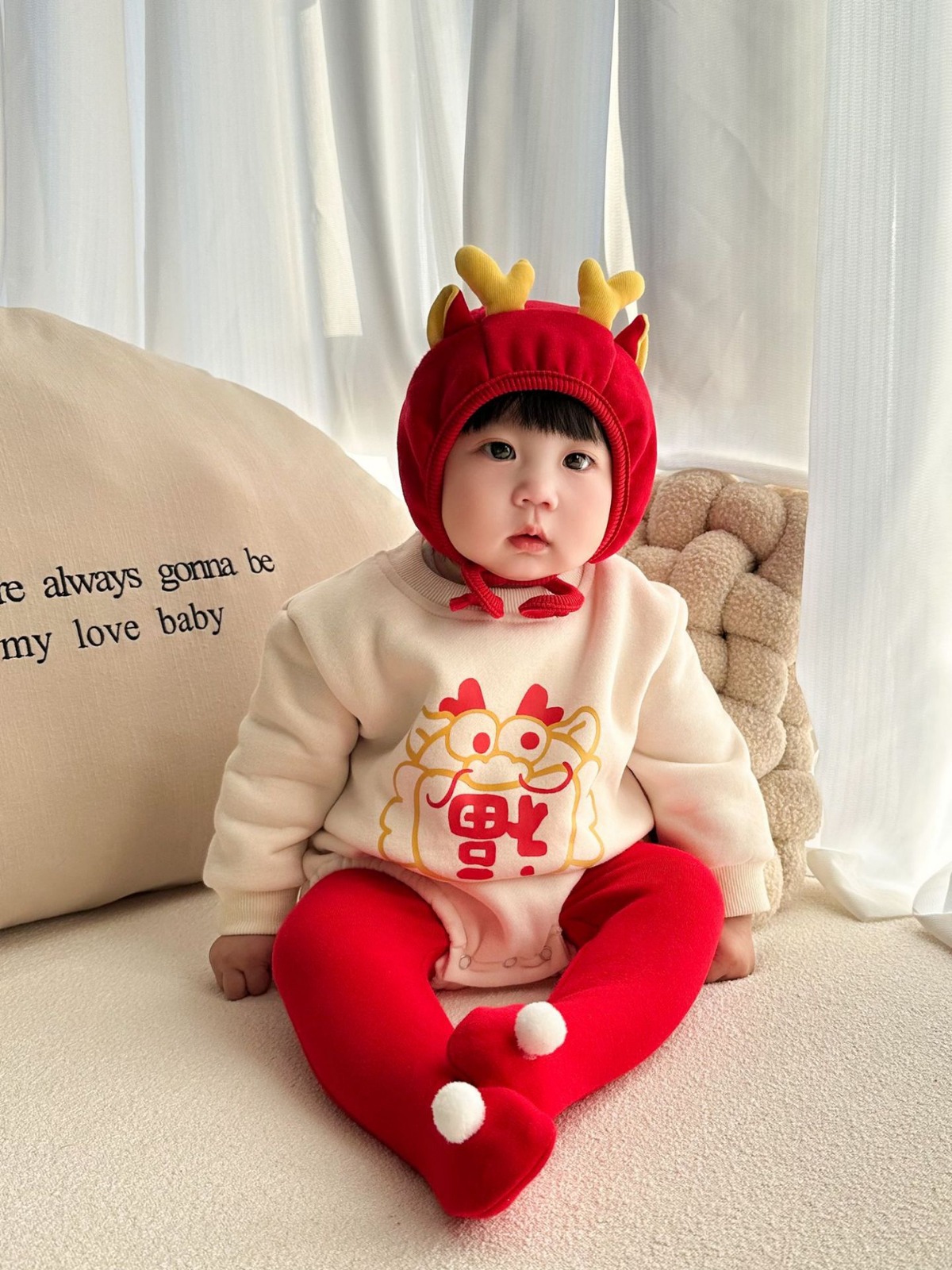 Conjunto de Ropa de Año Nuevo para Bebé Otoño/Invierno, Estilo INS, Tendencia Nacional, Mameluco Infantil de Año Nuevo, Conjunto de Vestido para el Festival de Primavera