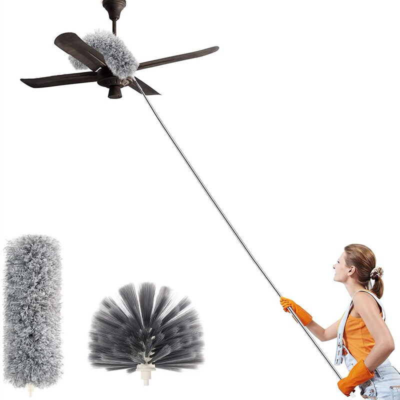 One-Pole Multi-Head Microfiber Extended Chenille Ceiling Fan Cleaning Dust Collector Spider Web Sweeping Dust Brush Feather Duster