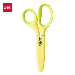 Deli 6074-S scissors student scissors with sheath paper DIY manual portable teacher anti-adhesive scissors