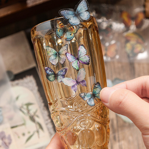 Yuezhen Exclusive Butterfly Wing Realm Waterproof PET Journal Stickers | Retro Journal Sticker Pack | Kids' Adhesive Art Designs