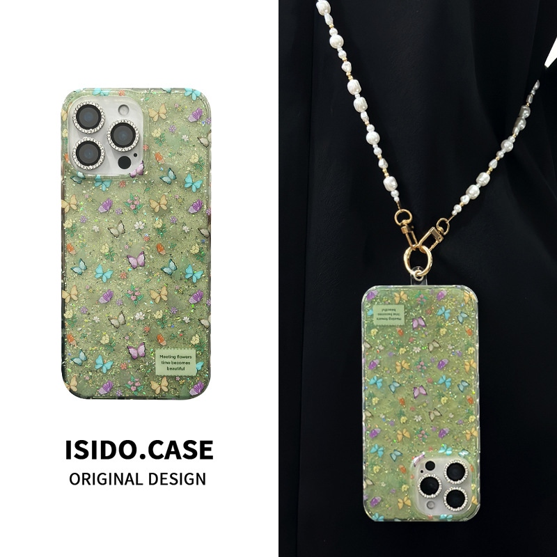 Verano verde brillante mariposa para iphone16ProMax 15 caja del teléfono 13 Apple 14