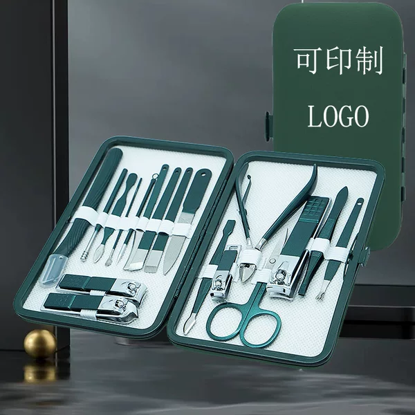 Factory spot dark green 18-piece beauty manicure set manicure eyebrow pedicure set