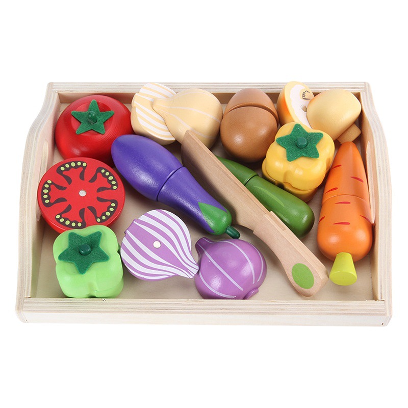Simulación de los niños de frutas y verduras corte música niños y niñas jugar casa juguetes de cocina magnética combinación de cocina traje