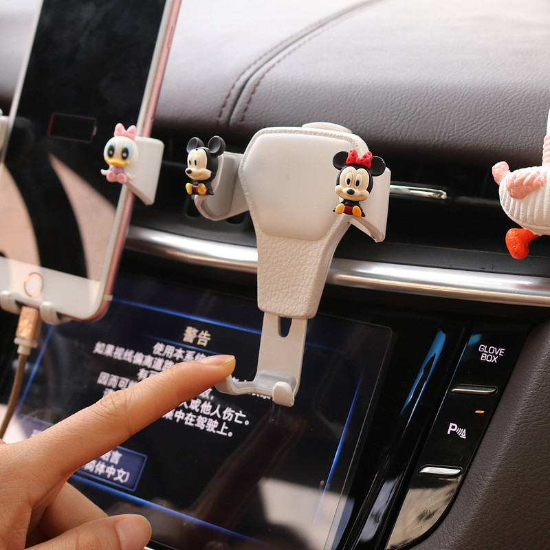 Car Navigation Mobile Phone Holder Car Creative Air Outlet Cute Gravity Support Frame Multi-Functional Buckle Bracket for Women