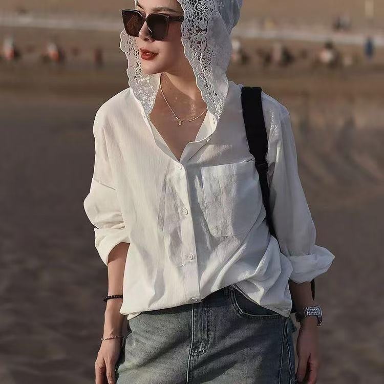 Korean Chic Shirt 2025 New Autum Lace Cut Out Hooded Design Shirt Sun Protection Thin Jacket Shirt