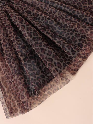 Baoxin children's clothing summer European and American children's pullover cotton pit strip short-sleeved leopard print mesh bow girl's dress