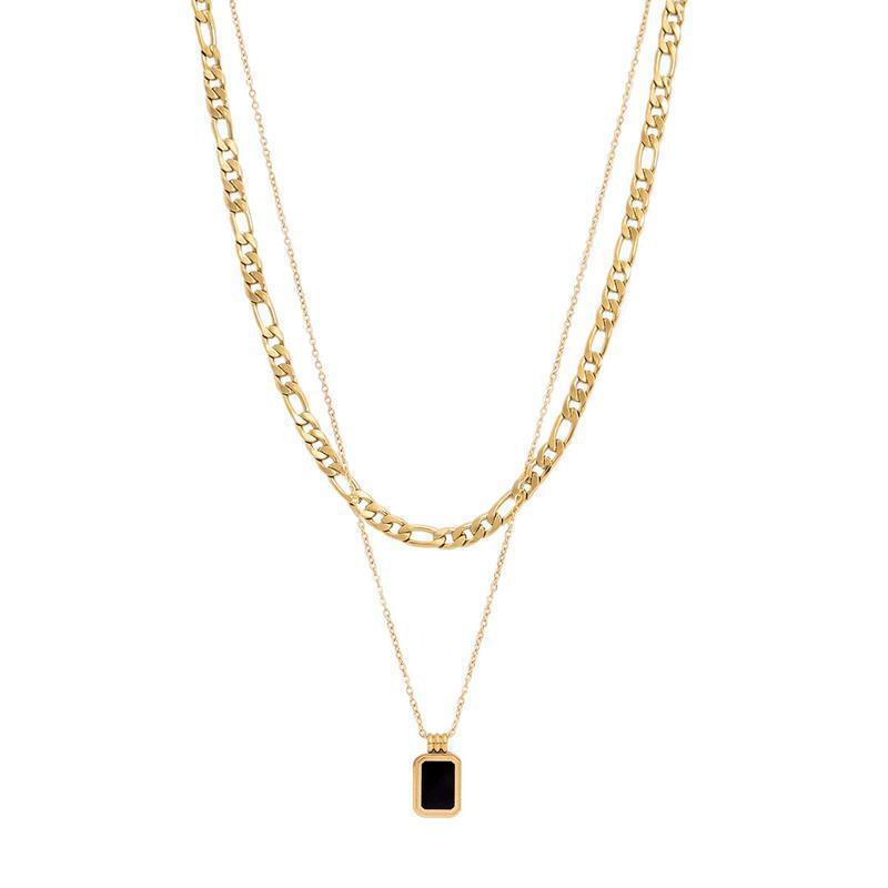 15g Weight Fashion Square Titanium Steel Plating Layered Necklaces