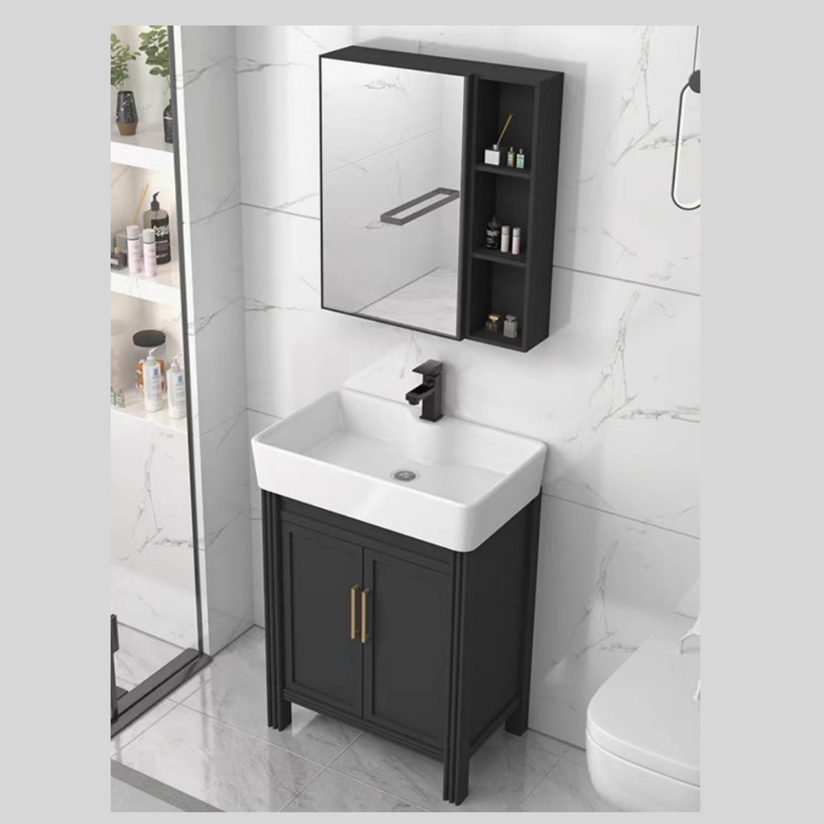 Gabinete de baño de aluminio espacial grueso pequeño tipo piso gabinete de lavabo combinado balcón cerámica integral lavabo