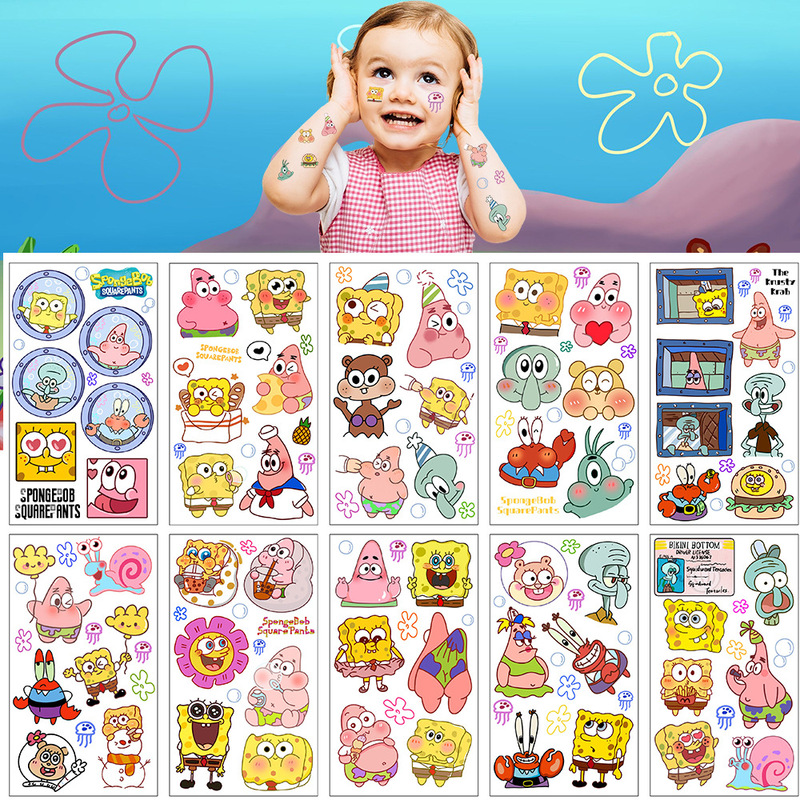2024 children's cartoon sponge baby pie star tattoo stickers activities holiday party temporary waterproof stickers