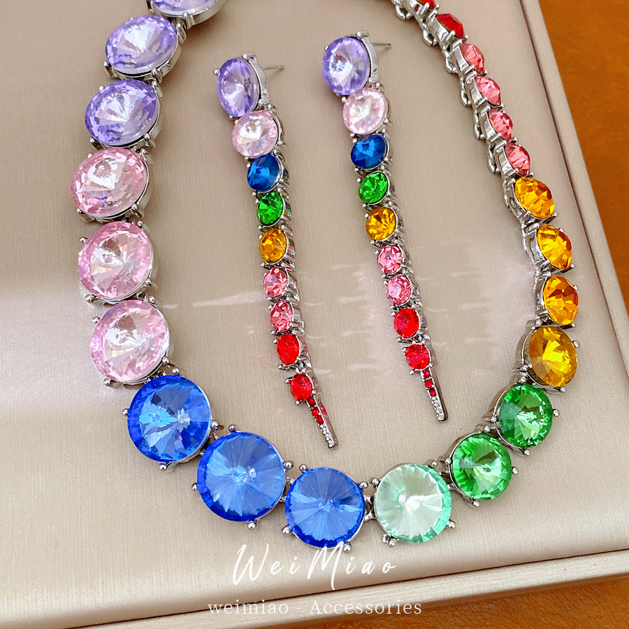 Corte de estilo refinado diamantes redondos gradiente ajustable collar ligero lujo nicho collar de clavícula alta sensación conjunto de joyería