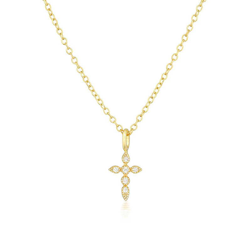 925 Sterling Silver Zircon Cable Chain Inlay Cross Pendant Necklace display picture 6
