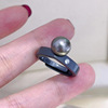 Fashionable black beads, wedding ring, silver 925 sample, bright catchy style