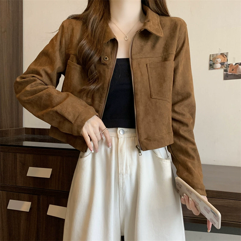 Ретро коричневая бархатная короткая куртка из оленьей кожи Maillard, женская толстая осенне-зимняя куртка больших размеров, новый высококачественный топ