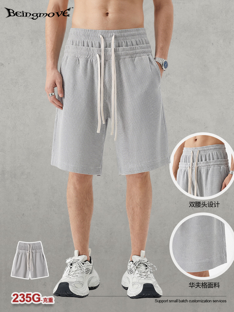 Calle secada| American Street West Coast Waffle doble cintura cabeza lavado con agua hace pantalones cortos viejos pantalones casuales sueltos para hombre