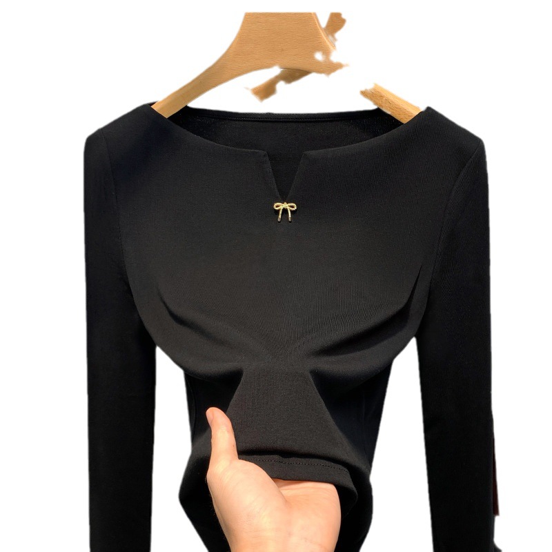 Camisa de fondo delgada para mujeres 2023 nuevas mujeres elegante fuera del hombro de manga larga Camiseta retro Cintura interior apretada top image 6