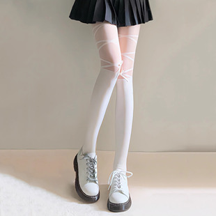 Japanese milk white pure want to splice fake calf bow cross strap black and white silk pantyhose jk bottom socks for children