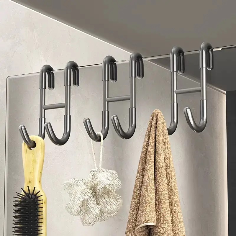 Multifunctional Door Hook, Double-Sided, No-Stick Clothes Hook, Bathroom Glass Door, Kitchen Hook, Back-Mounted Double Hook, S Hook in Stock