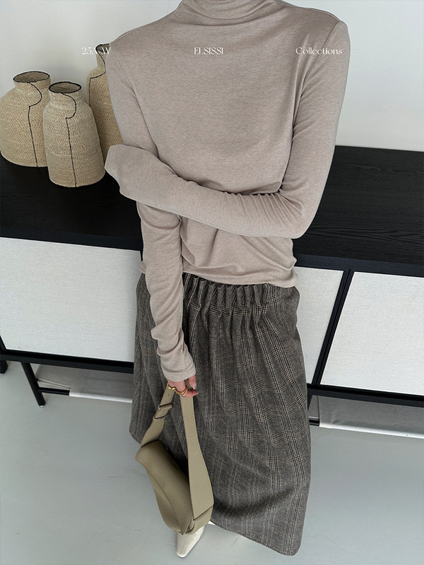 ELSISSI堆堆领打底针织衫女2025秋季新款女装慵懒风上衣长袖t恤|undefined