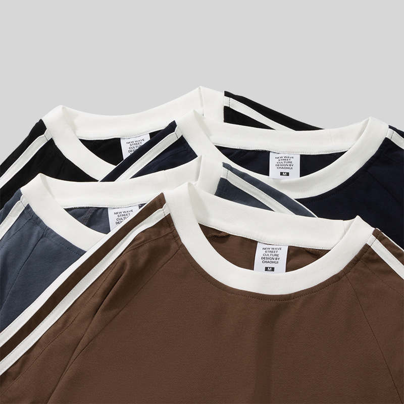 Camiseta de manga corta de algodón puro con cuello redondo, estilo informal, con tres rayas en los hombros, para danza, trabajo, con logotipo personalizado, marca de moda, camiseta cultural, pedido