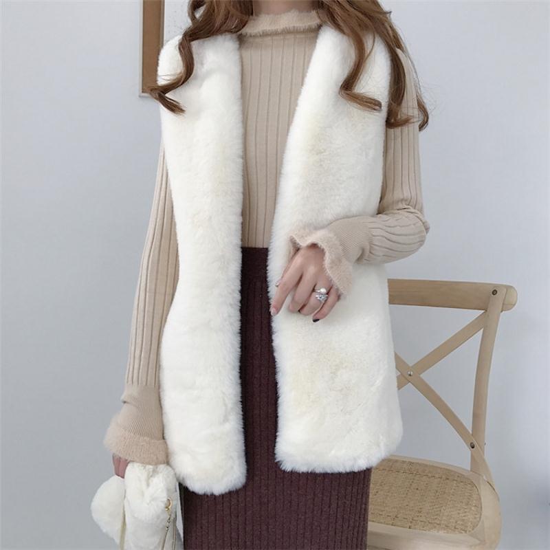 Winter And Autumn Women's Medium-Length Fleece Jacket With Slimming Effect, Fur-Imitated Rabbit Fur Vest, Fur-Imitated J_voghion.com