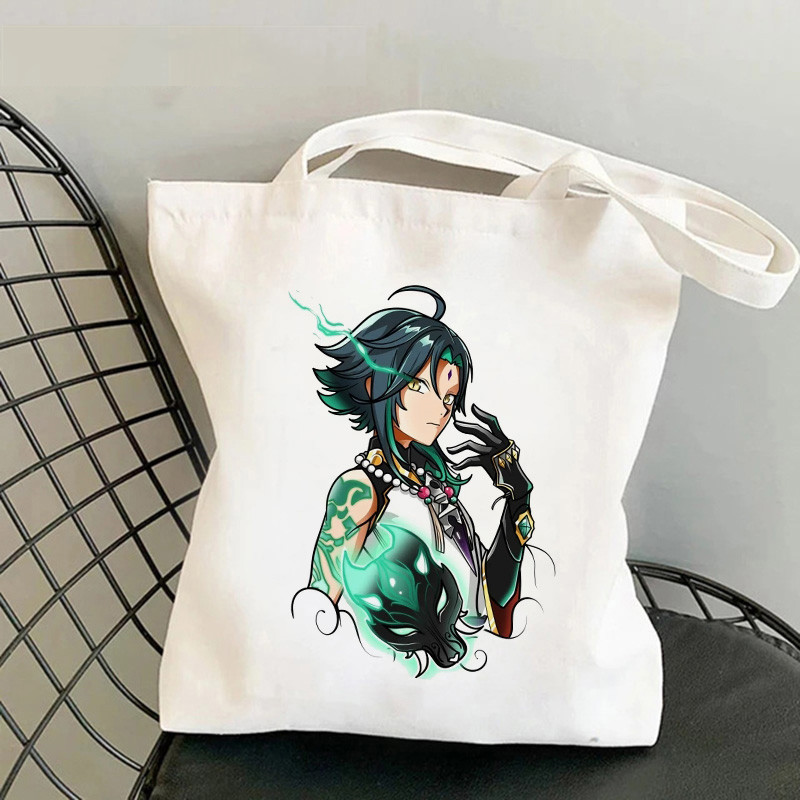 Comercio exterior transfronterizo Genshin Impacto Y2K impresión bolsa de lona Harajuku bolsa de hombro bolsa de moda bolsa de compras