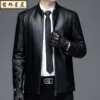 Stand-collar leather jacket black spring and autumn single style